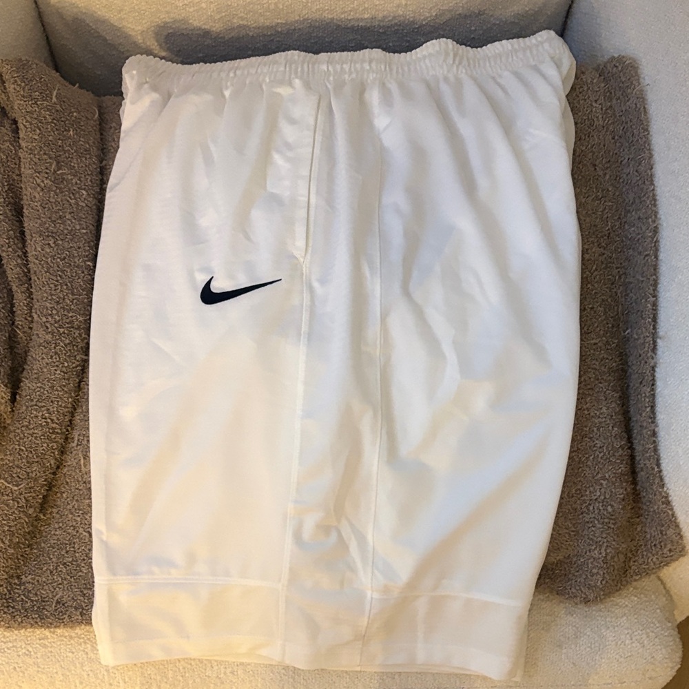 NWOT Nike White Athletic Shorts with Navy Swoosh Logo